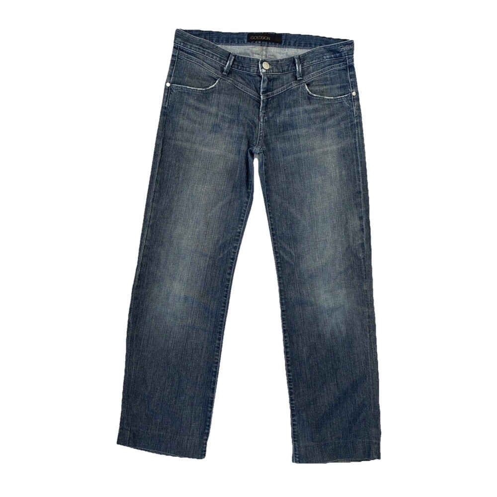 Y2K Goldsign Felix Straight Leg Low Rise Jeans 31" x 29.5" Blue Denim Distressed